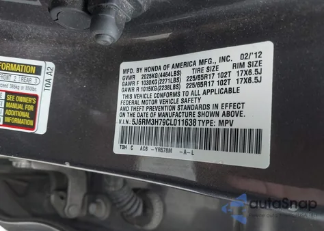 2012 Honda Cr-V Ex-L from USA, damaged, VIN 5J6RM3H79CL011638